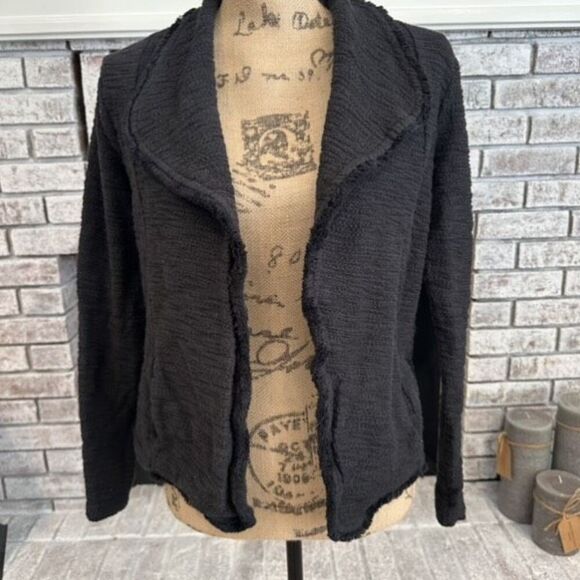 Marc New York Performance Open Front Black Jacket Fringe Medium 100% Cotton - Picture 1 of 11